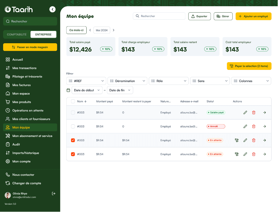 Gestion des employés — Taarih